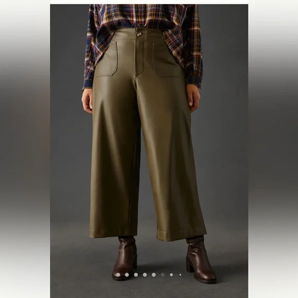 Anthropologie Maeve The Colette Olive Green Wide-Leg Pants size 23 - Picture 6 of 14